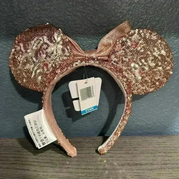 NWT Disney Parks Rose Gold Sequined Minnie Ears Headband Adult Original 2017 HTF - Picture 2 of 2
